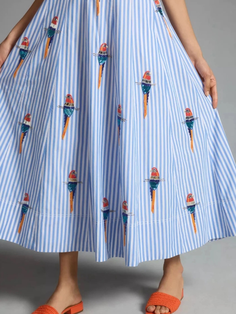 Anthropologie Maeve Parrots Tie-Back A-Line Dress Size 2 US Cotton Striped Maxi - Picture 4 of 12